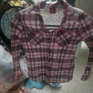 Faded Glory Kids Checkered Button-Down Shirt - Pink and White